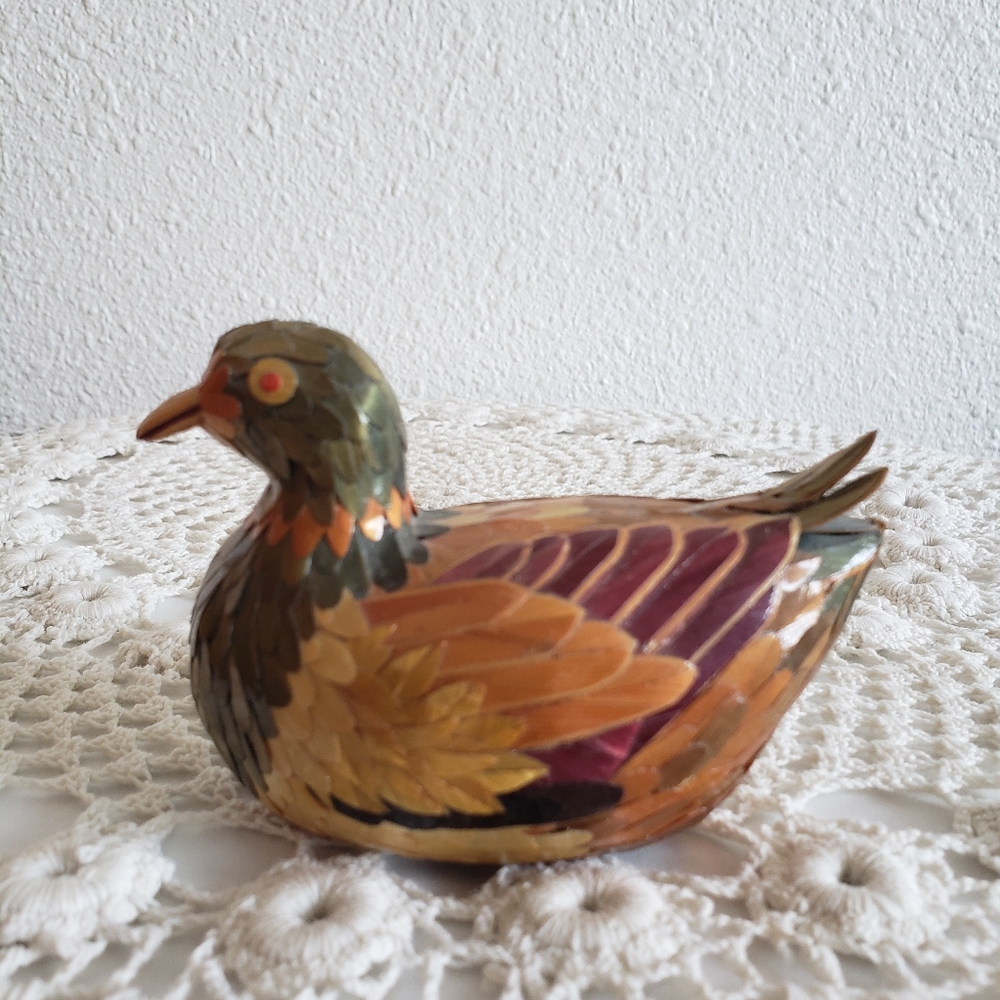 #Vintage Handmade Delicately Carved Fragile Duck Figurine 3-D Luquered  Feathers